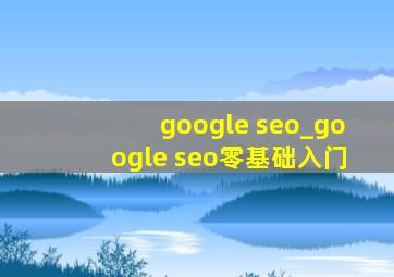 google seo_google seo零基础入门